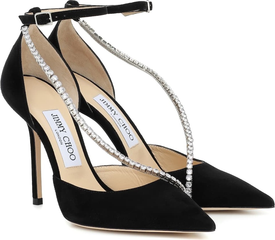 Jimmy Choo Talika 100 embellished suede pumps