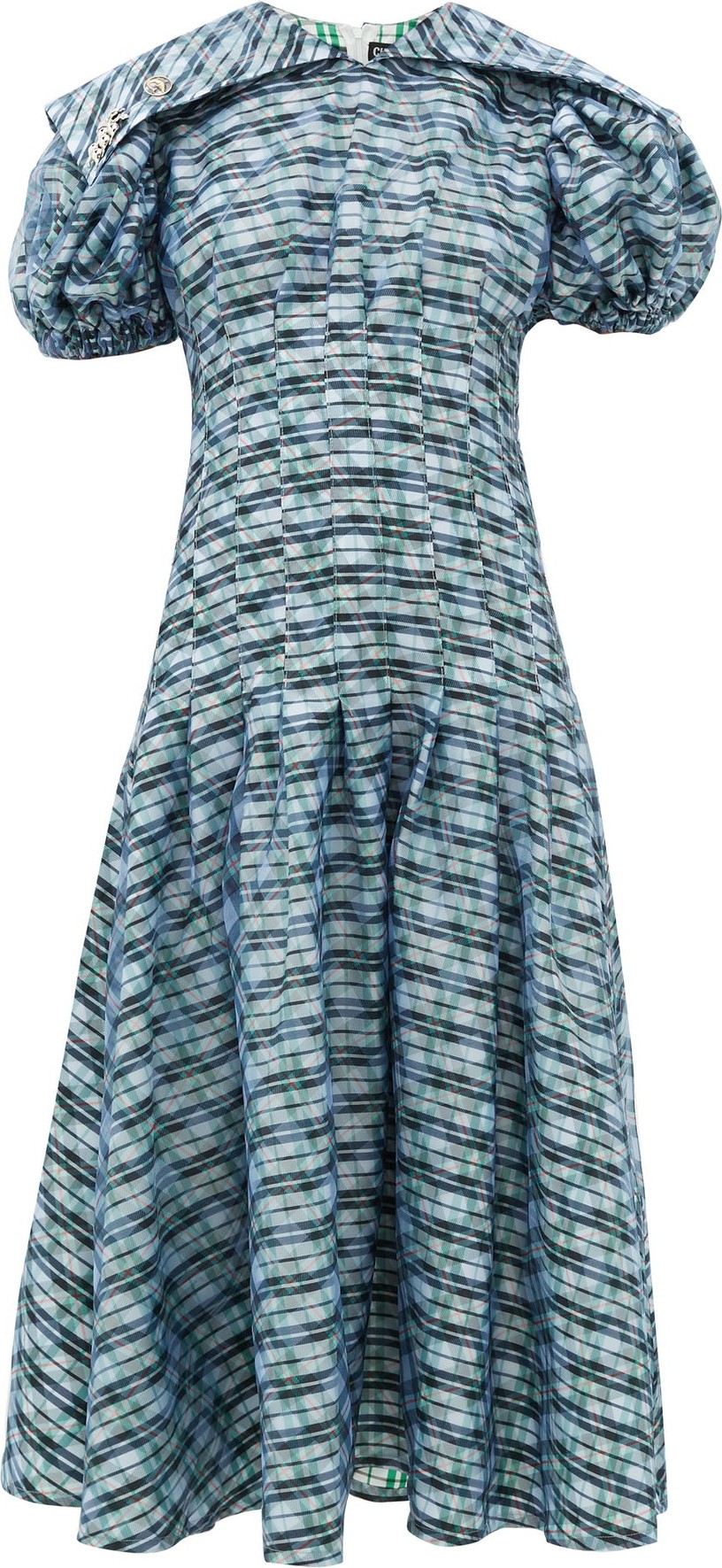 Chopova Lowena Balloon-sleeve tartan-print organza dress