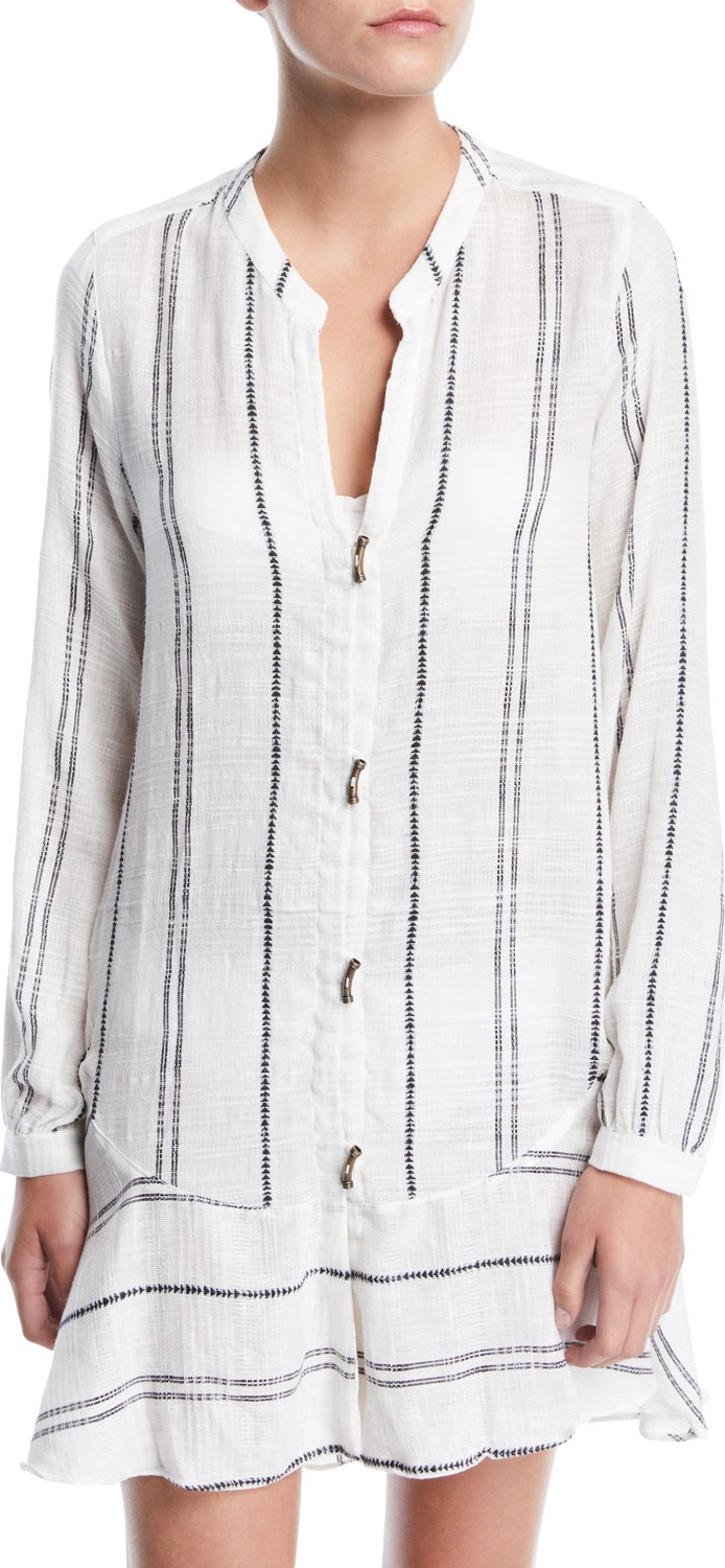 ViX Swimwear Steph Striped Long-Sleeve Coverup Shirtdress