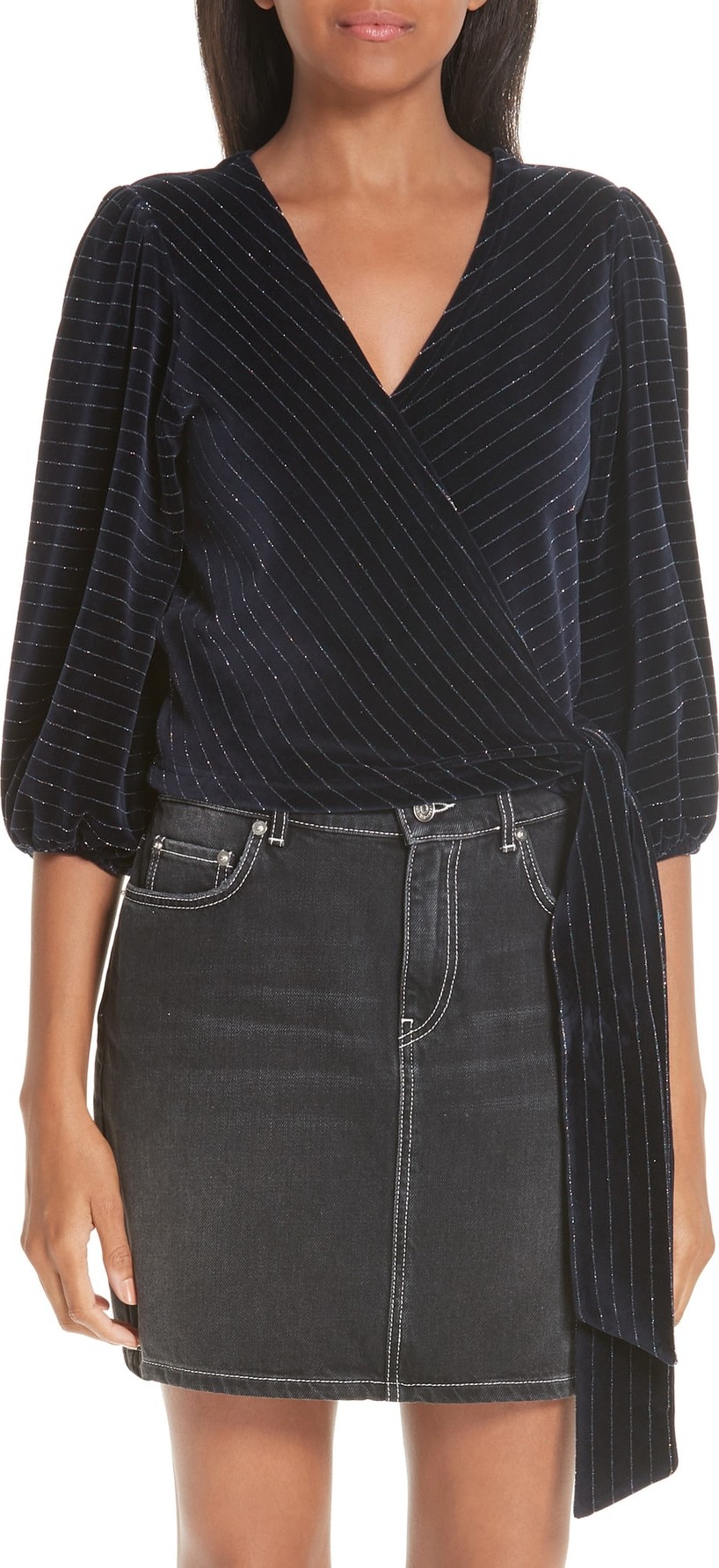 Ganni Hawley Velvet Jersey Wrap Top