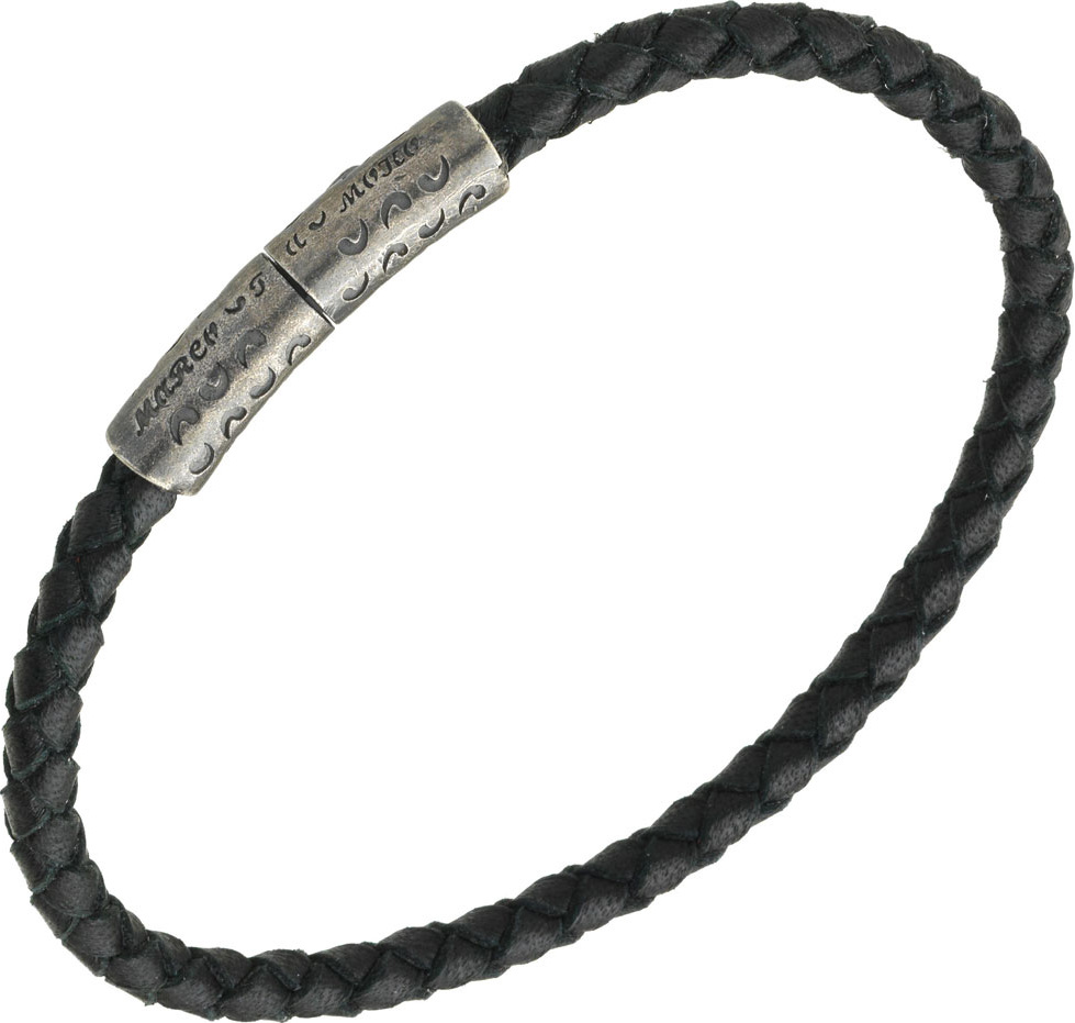 Marco Dal Maso Men's Thin Woven Leather Bracelet, Black