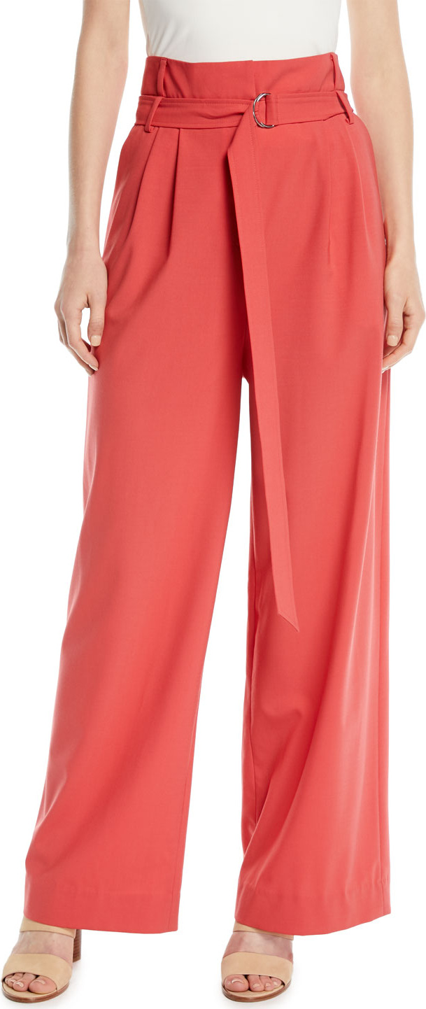 Tibi Stella Belted High-Rise Tropical Wool Pants