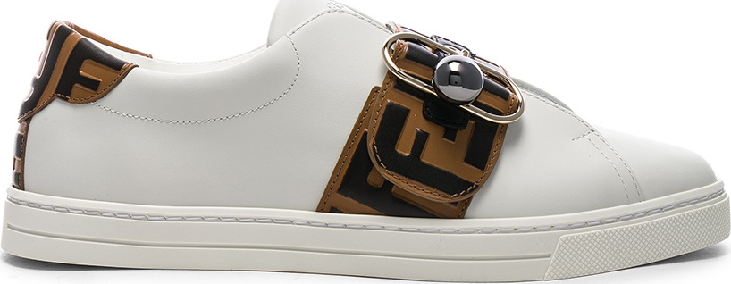 Fendi Logo Print Buckle Strap Sneakers