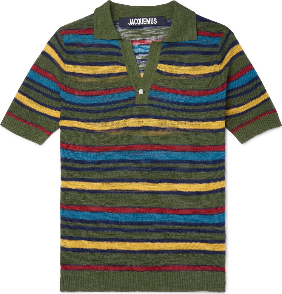 Jacquemus Slim-Fit Striped Knitted Cotton-Blend Polo Shirt