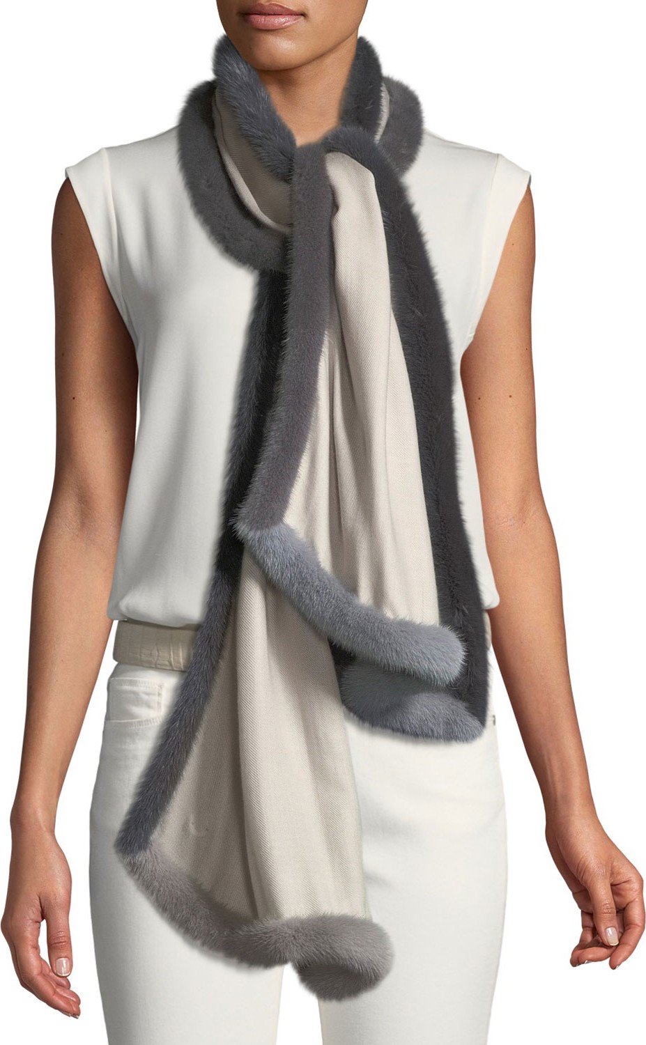 Loro Piana Little Iris Cashmere-Blend Shawl w/ Mink Fur Trim