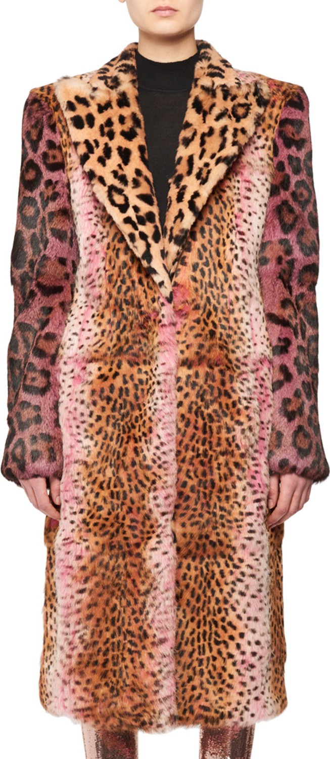 TOM FORD Strong-Shoulder Jaguar & Cheetah Patch Rabbit-Fur Coat