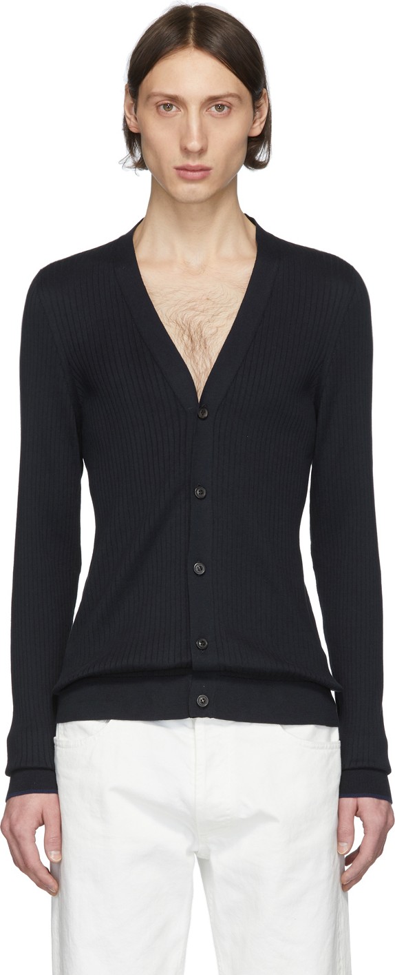 Maison Margiela Navy Rib Knit Cardigan