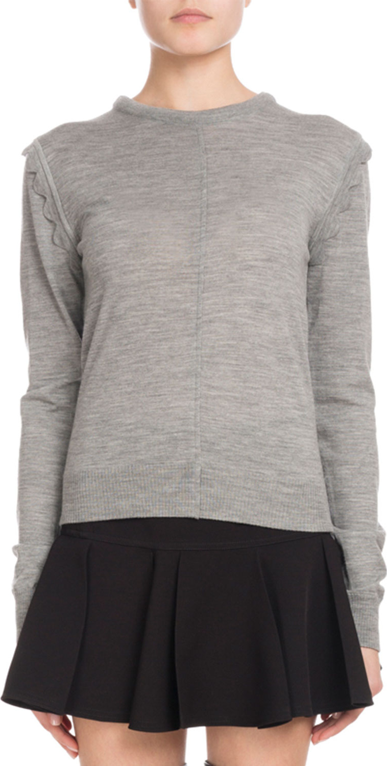 Chloe Scallop-Shoulder Crewneck Sweater