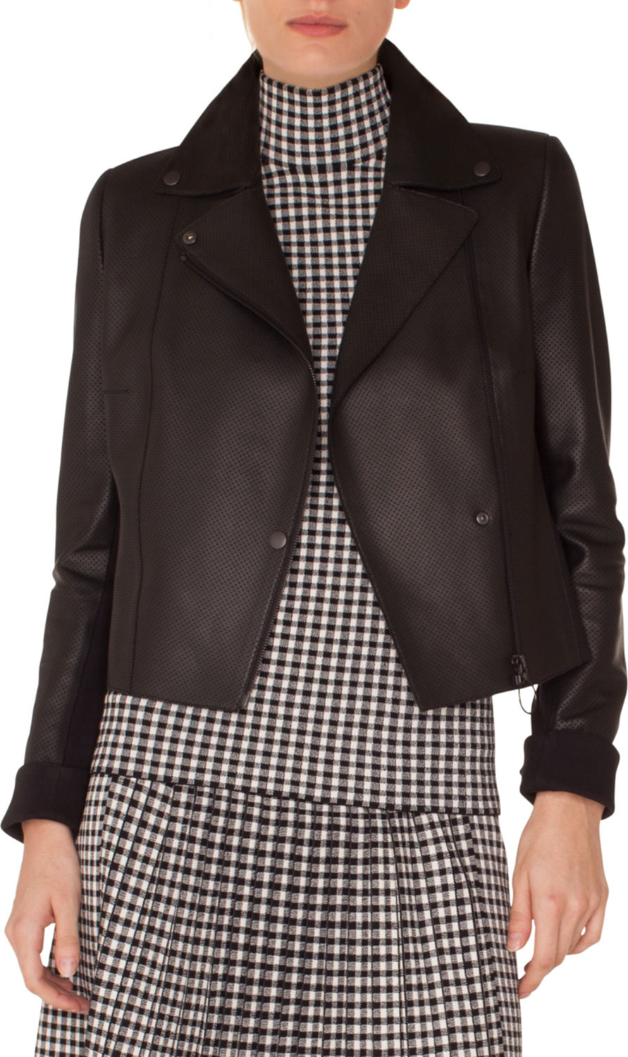Akris Punto Zip-Front Perforated Leather Biker Jacket