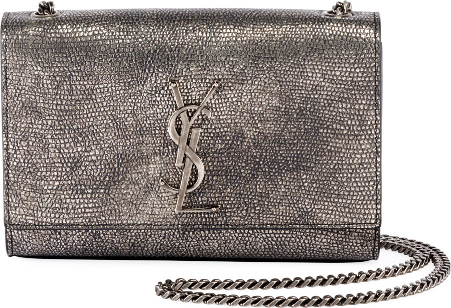 Saint Laurent Kate Monogram YSL Small Metallic Lizard-Print Crossbody Bag