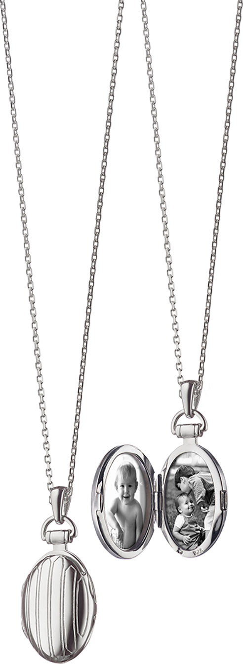 Monica Rich Kosann 3/4" Pinstriped Silver Oval Locket Necklace