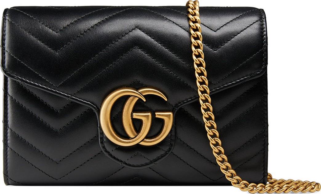Gucci GG Marmont Chevron Quilted Leather Flap Wallet on a Chain