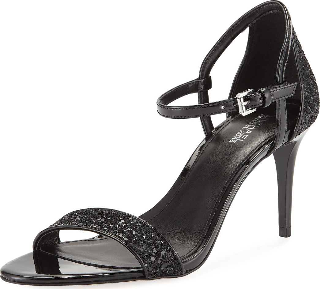 MICHAEL MICHAEL KORS Simone Glitter & Faux-Patent Mid-Heel Sandals