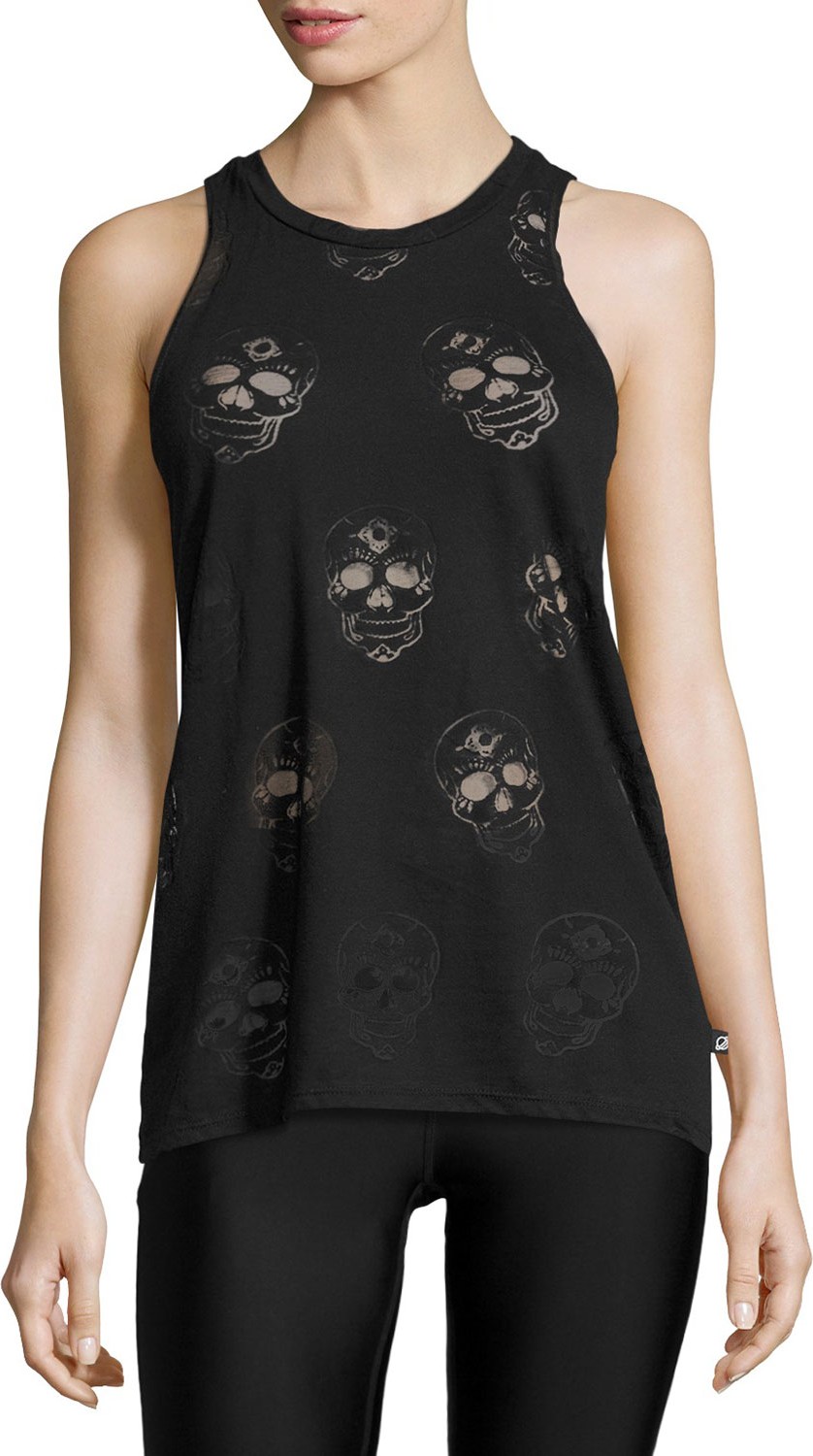 Terez Skull Burnout Racerback Tank Top, Black