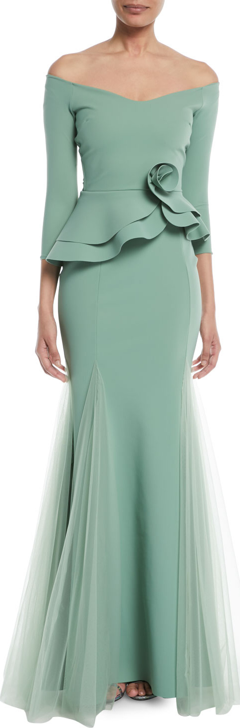 La Petite Robe di Chiara Boni Reo Lady Peplum Godet Mermaid Gown