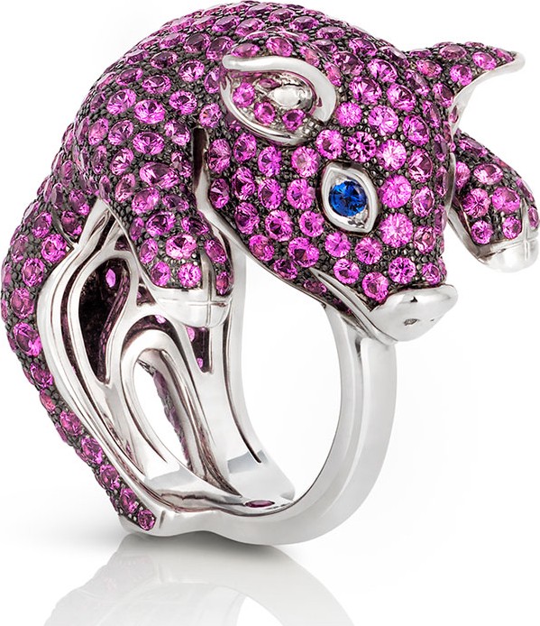 Roberto Coin 18k Sapphire Pave Pig Ring, Size 6.5