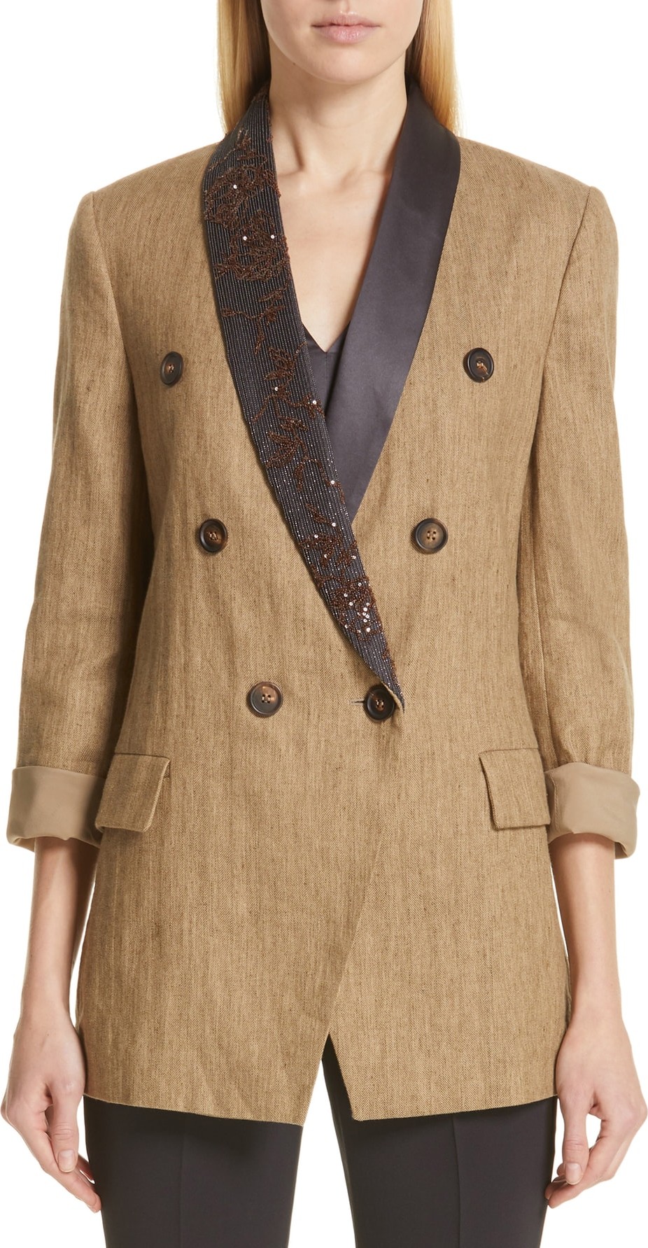 Brunello Cucinelli Embellished Chevron Weave Jacket