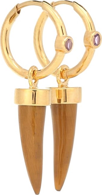 Theodora Warre Tooth tiger's eye and amethyst hoop earrings