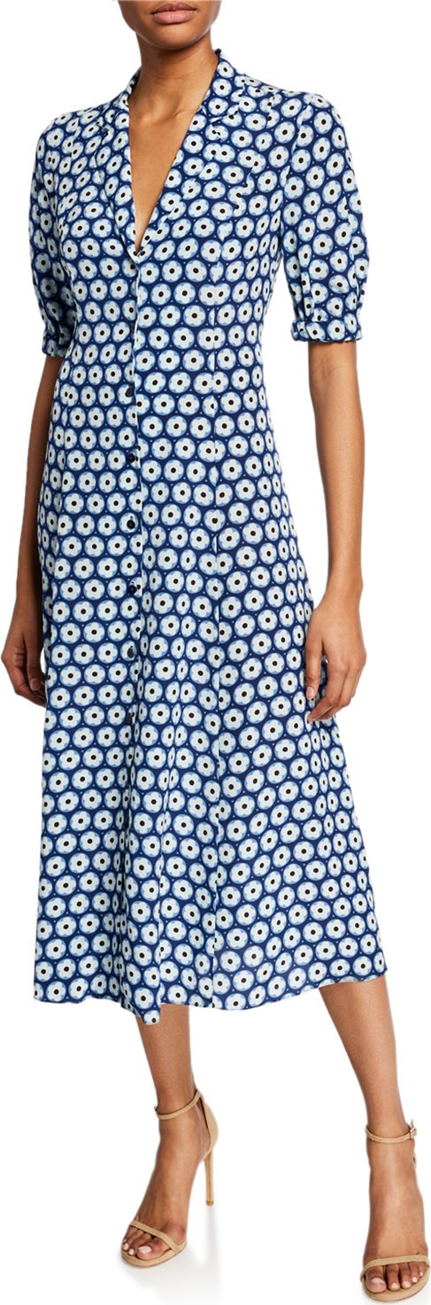 DIANE von FURSTENBERG Lily Floral-Print Button-Front Short-Sleeve Silk Dress
