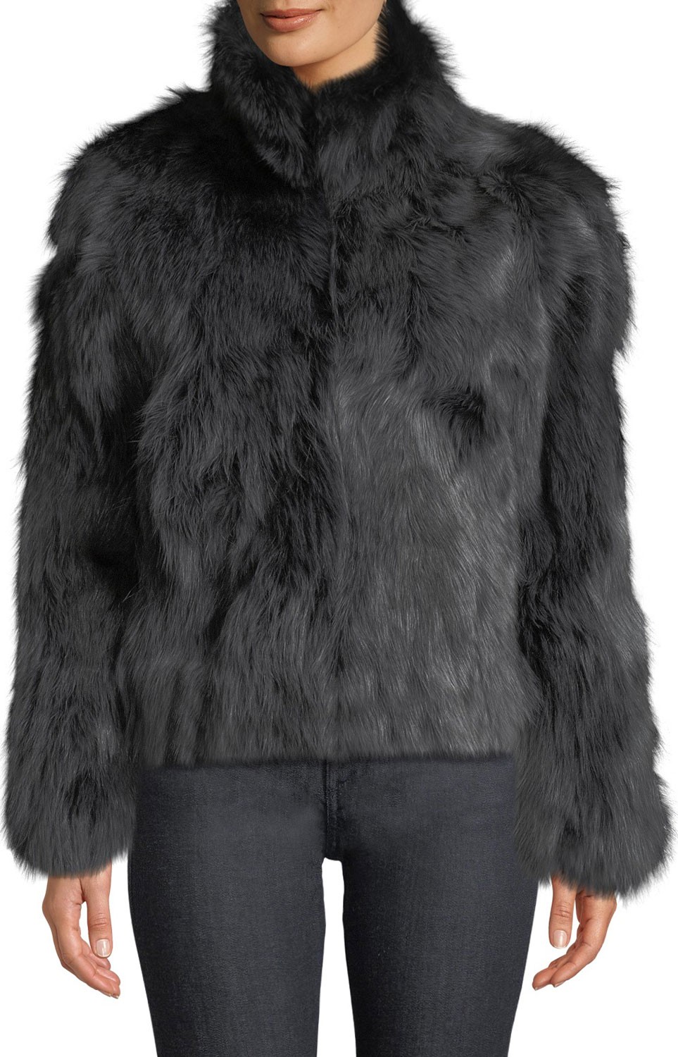 Adrienne Landau Stand-Collar Fox Fur Jacket