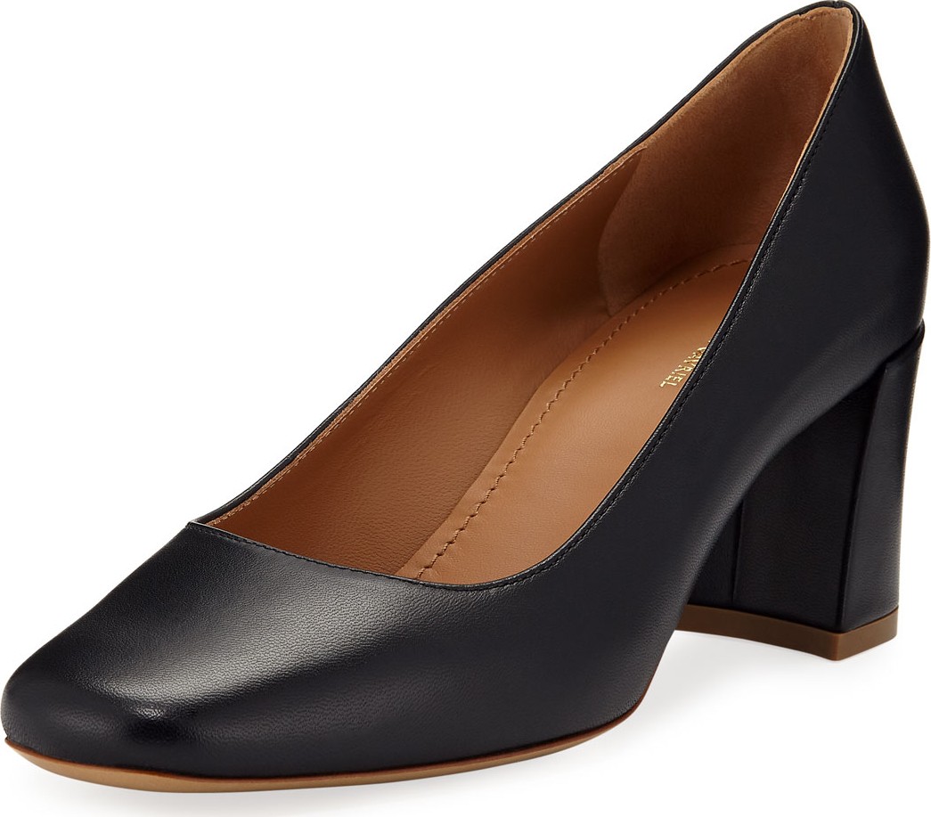 Mansur Gavriel Leather Square-Toe Block-Heel Pumps