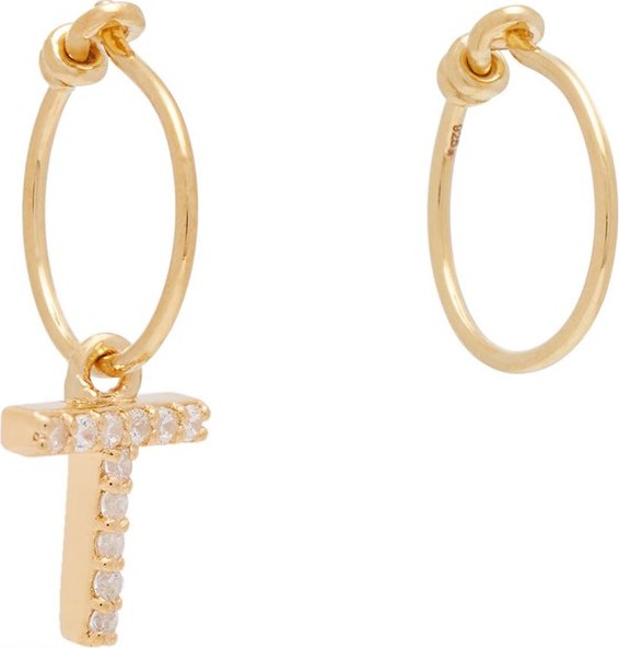 Theodora Warre Mismatched T-charm gold-plated hoop earrings