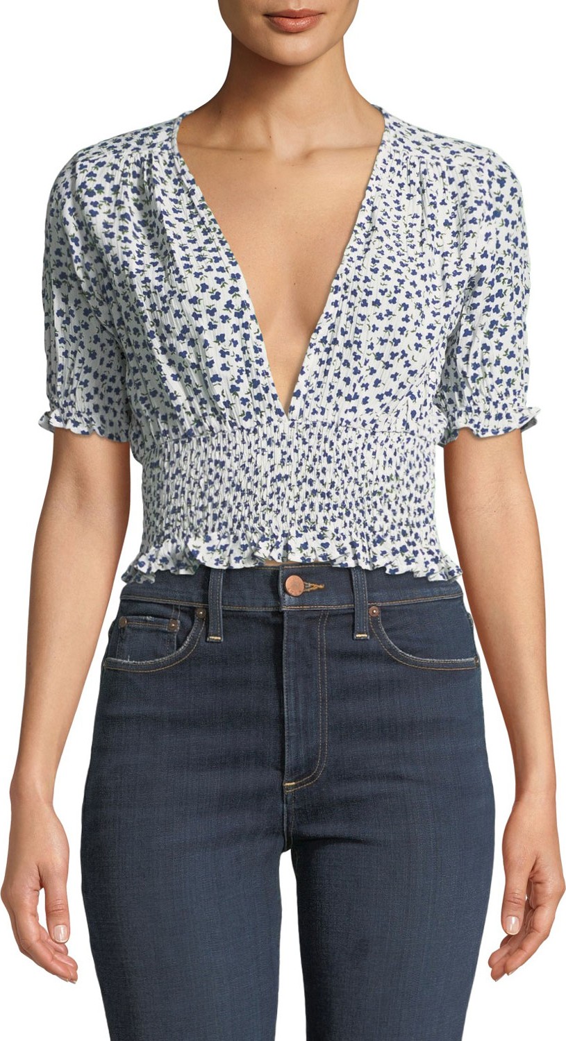 FAITHFULL First Light Smocked Floral Crop Top