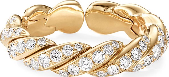 David Yurman Pave Flex 18k Gold & Diamond Ring, Size 7.5-8.5