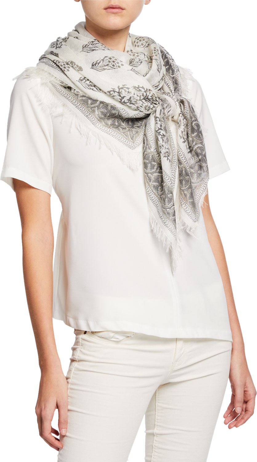 Mangrove Hope Leaf-Print Fringe Scarf