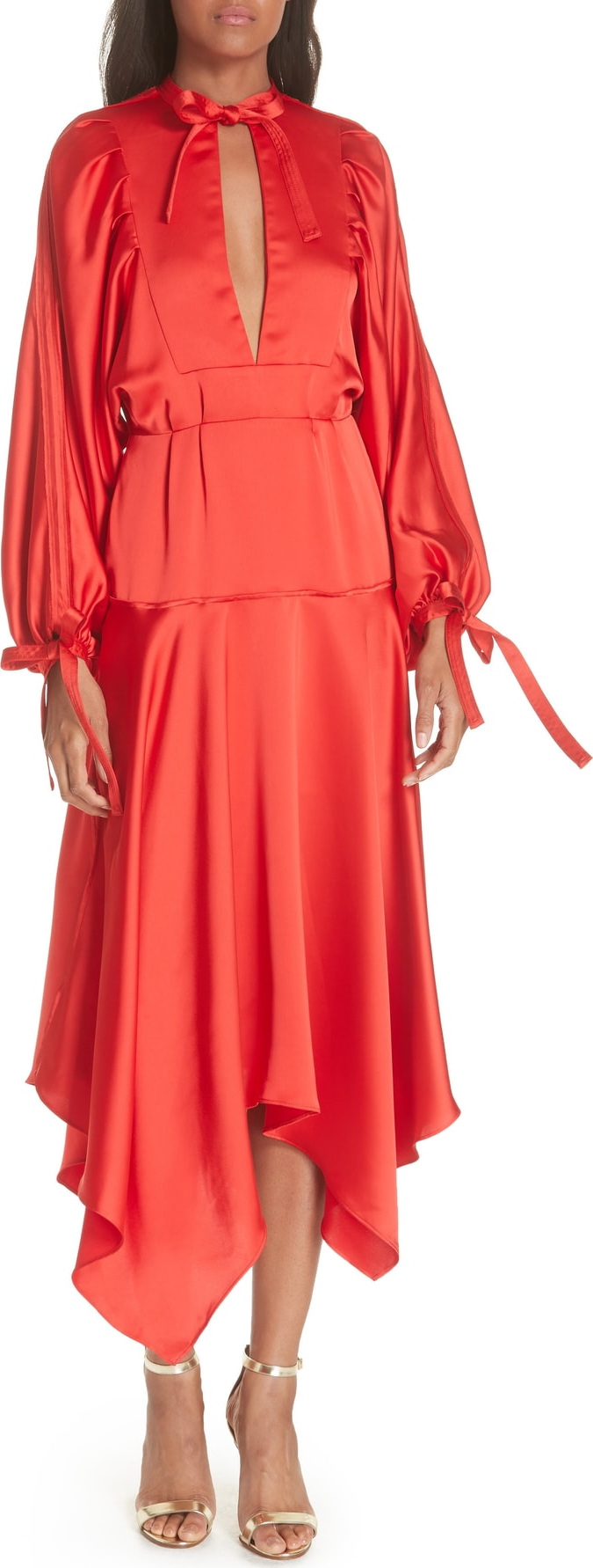 Self Portrait Handkerchief Hem Satin Midi Dress