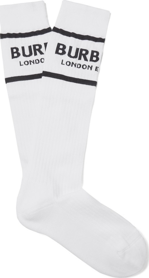 Burberry London England Ribbed Logo-Intarsia Stretch Cotton-Blend Socks