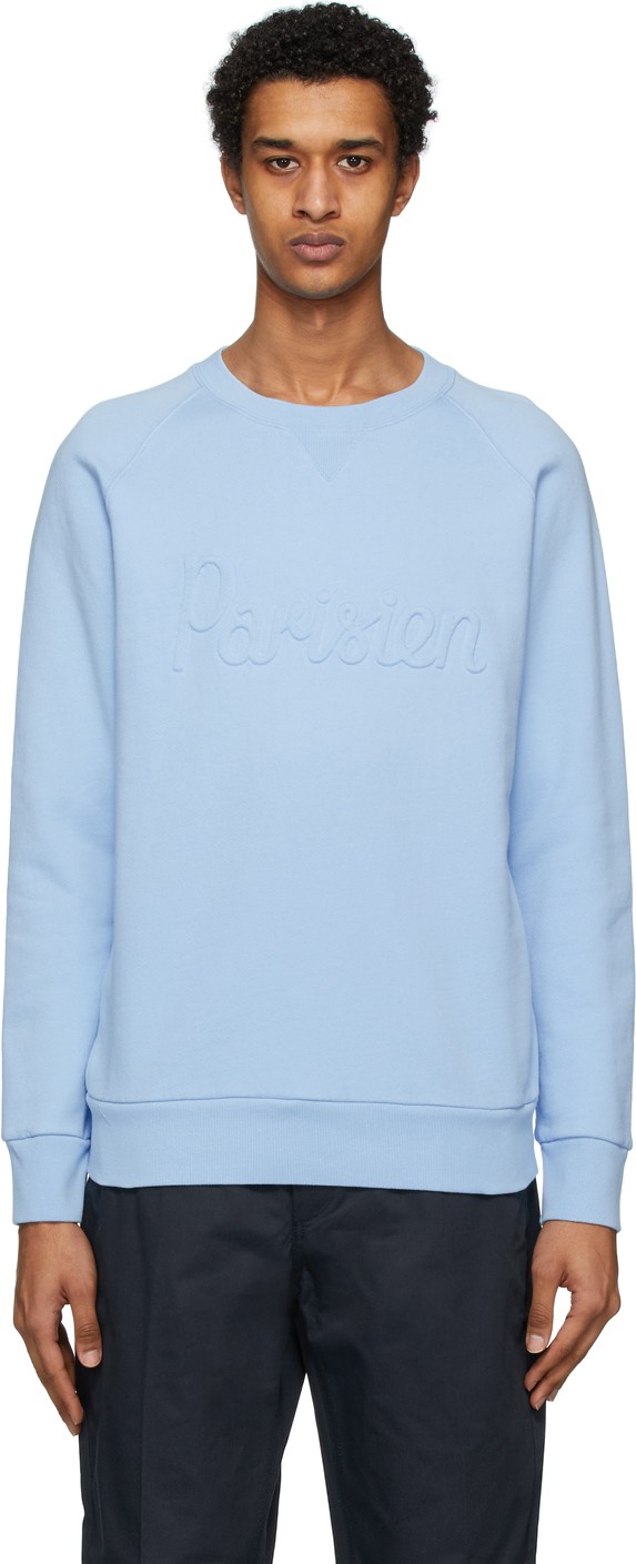 Maison Kitsune Blue Flocked 'Parisien' Sweatshirt