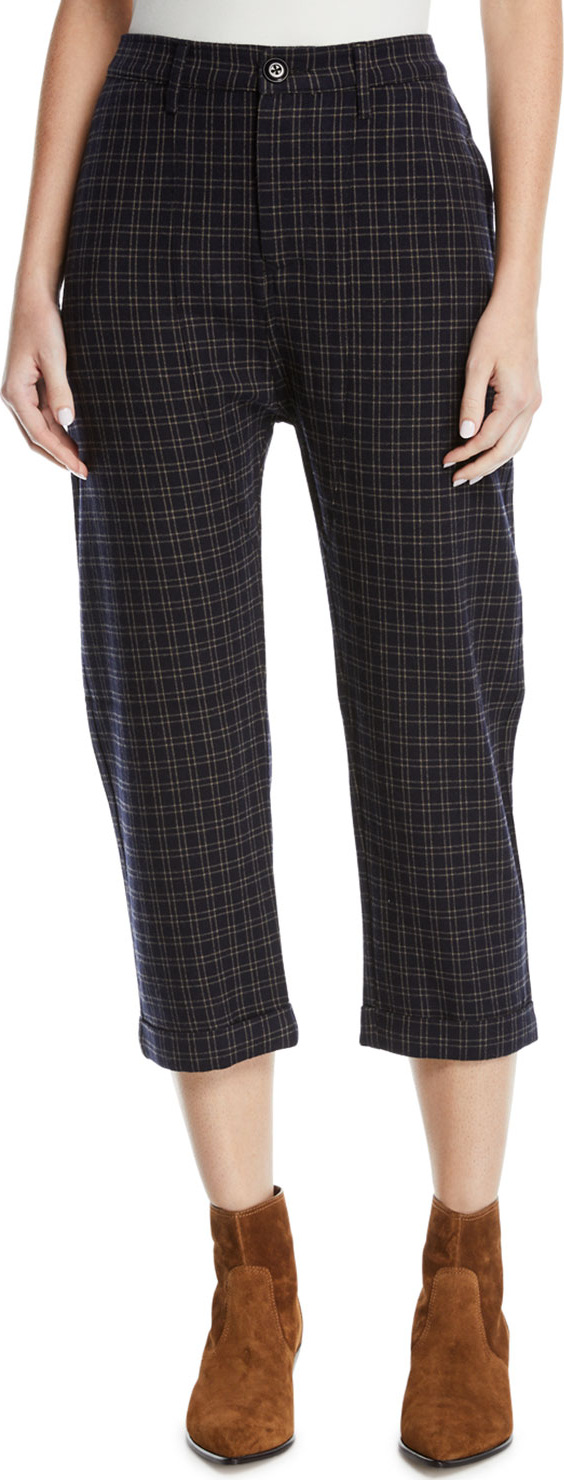 THE GREAT. The Saddle Cropped Plaid Trousers