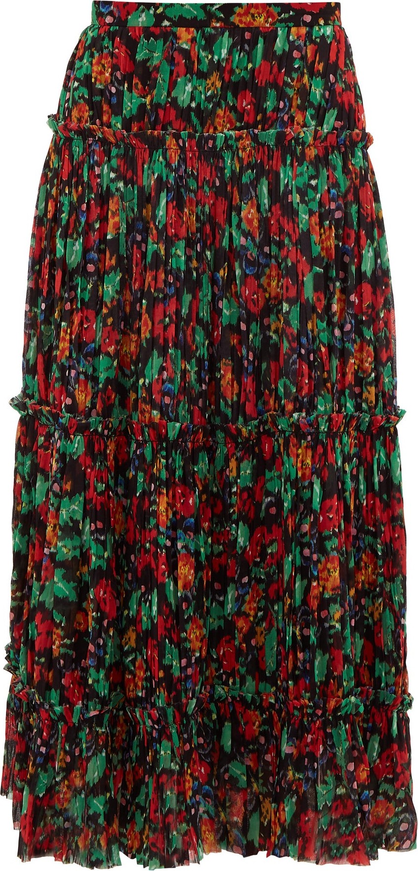 Saloni Celestine floral-print pleated crepe skirt