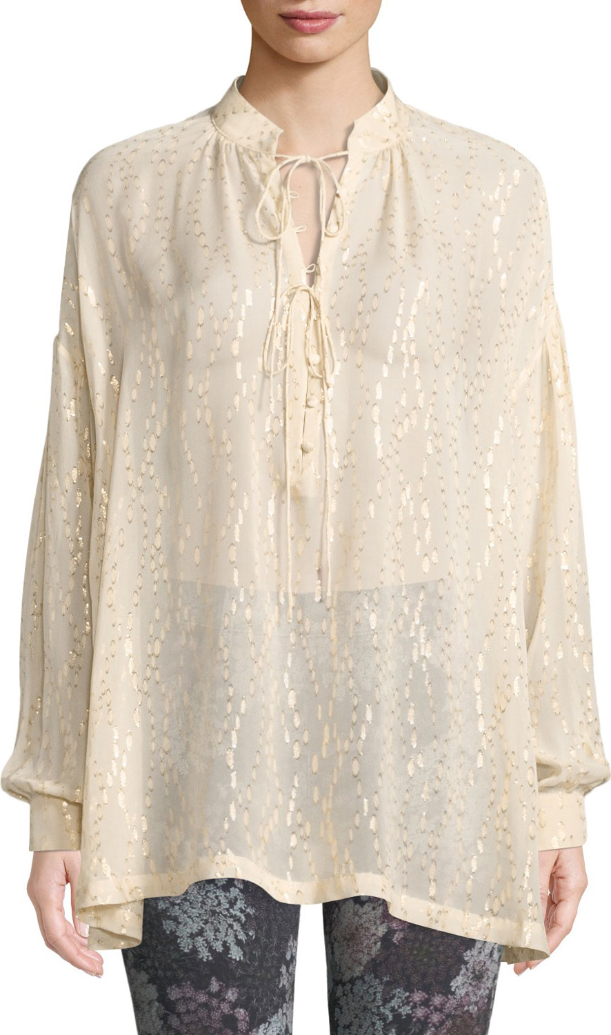 IRO Rubber Button-Front Metallic Silk Top