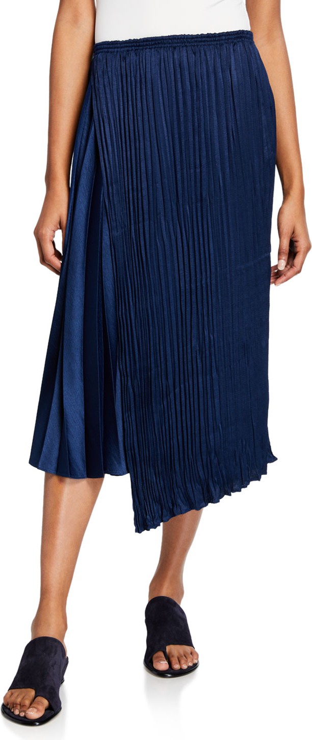 Vince Mixed-Pleat Asymmetric Maxi Skirt