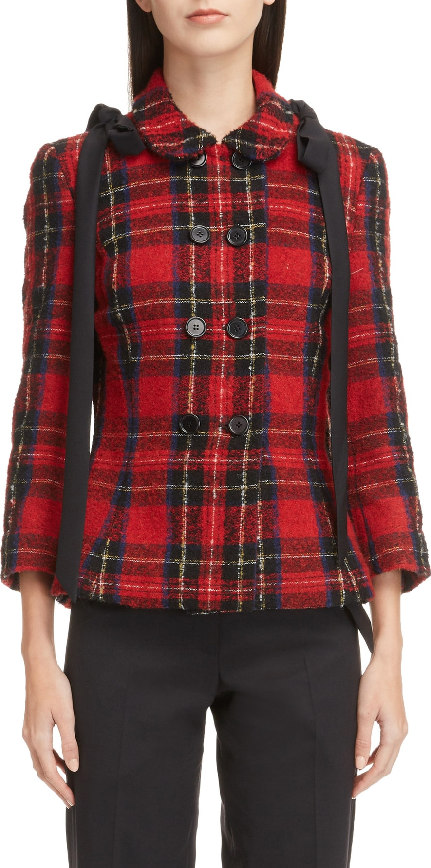 Simone Rocha Shoulder Bow Fitted Tartan Jacket