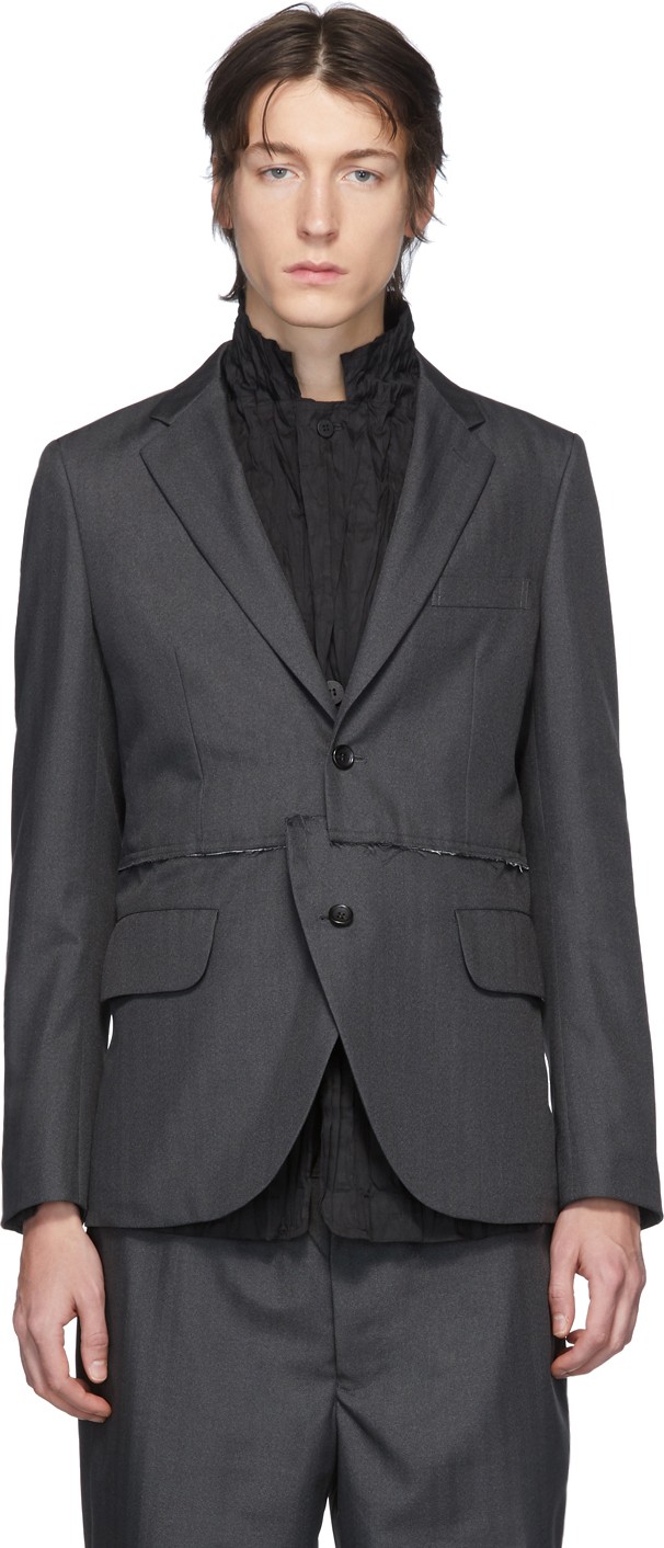 Comme des Garçons Homme Deux Grey Herringbone Unraveled Blazer