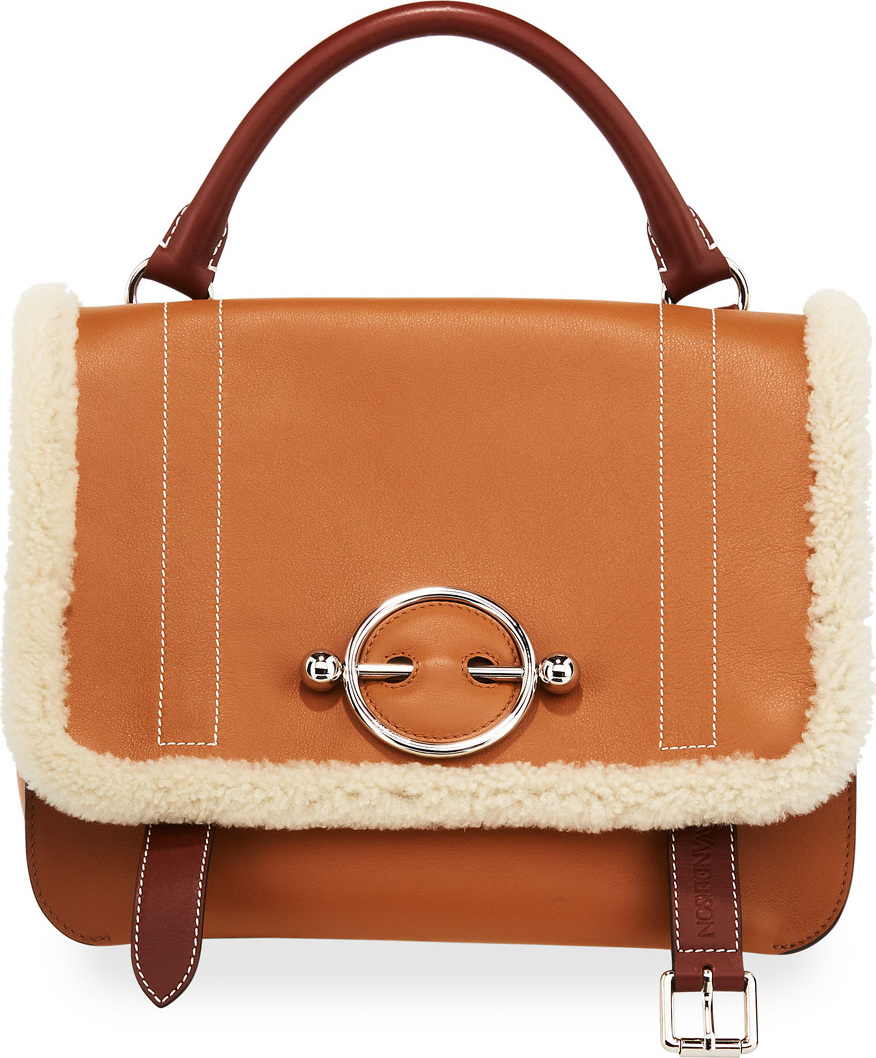 J.W.Anderson Disc Satchel Bag with Shearling Trim