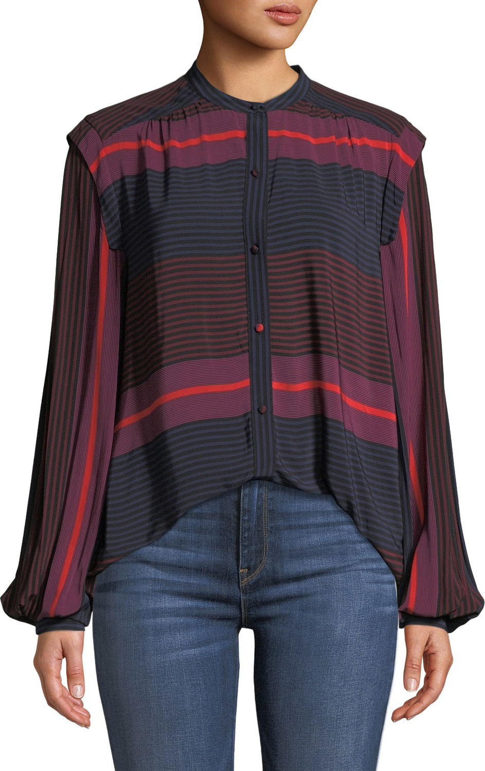 Joie Ishana Draped Button-Down Striped Top
