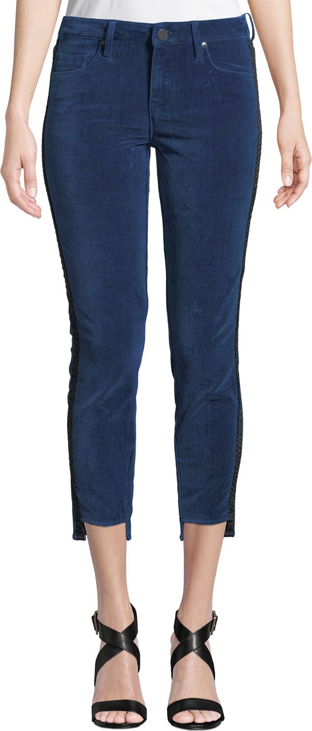 Parker Smith Twisted Tuxedo Velvet Step-Hem Jeans with Side Stripes