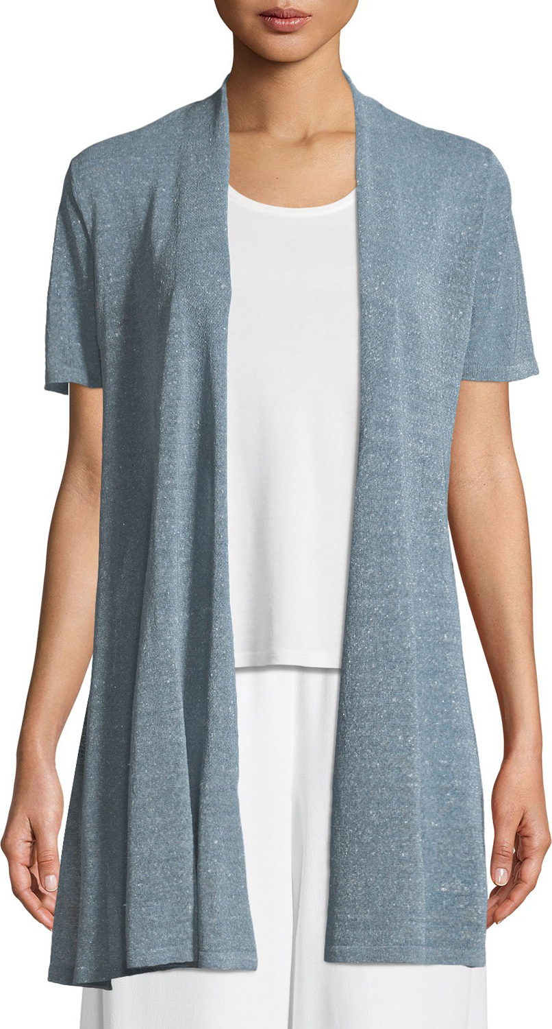 Eileen Fisher Organic Linen-Crepe Shimmer Long Cardigan