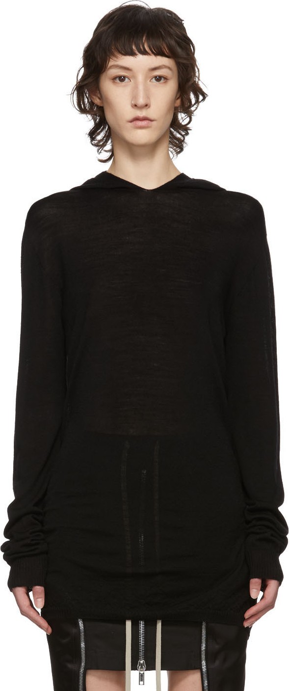 Rick Owens Black Knit Hoodie