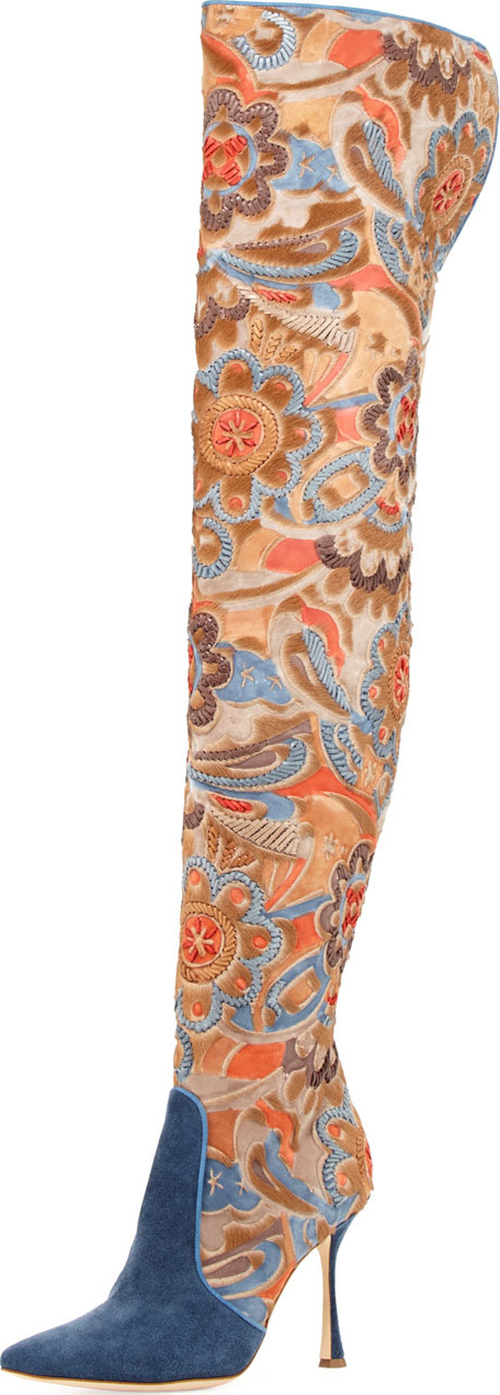 Manolo Blahnik Temaquita Floral Over-The-Knee Boot