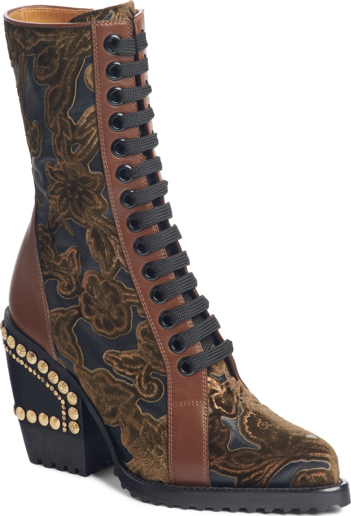 Chloe Rylee Floral Studded Mid Calf Bootie