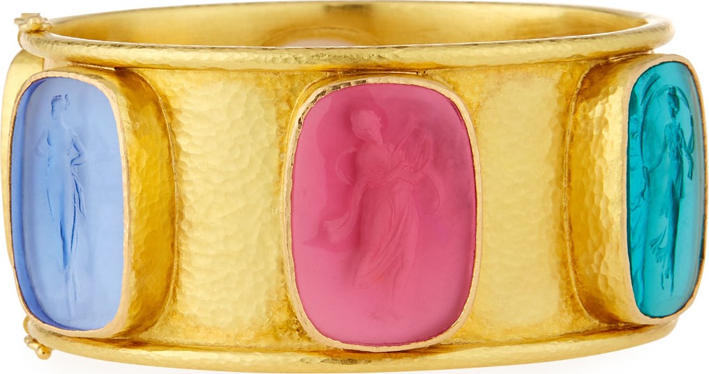 Elizabeth Locke Muse Intaglio 19k Gold Bangle, Pastel