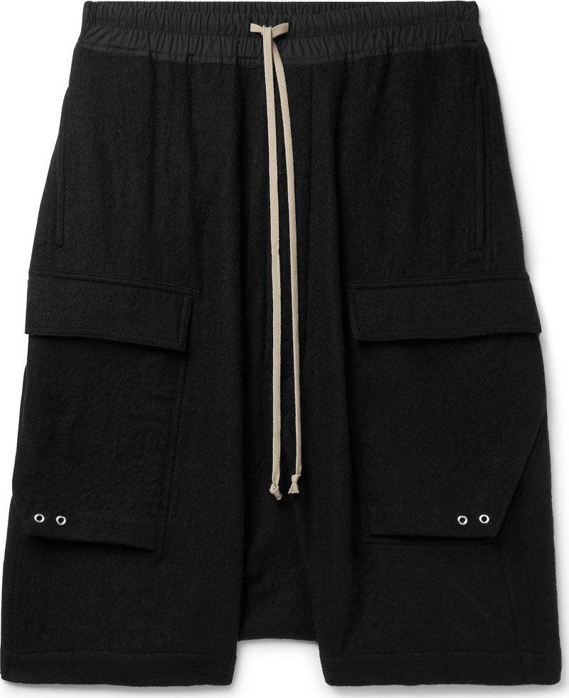 Rick Owens Pod Poplin-Trimmed Brushed Virgin Wool-Twill Cargo Shorts