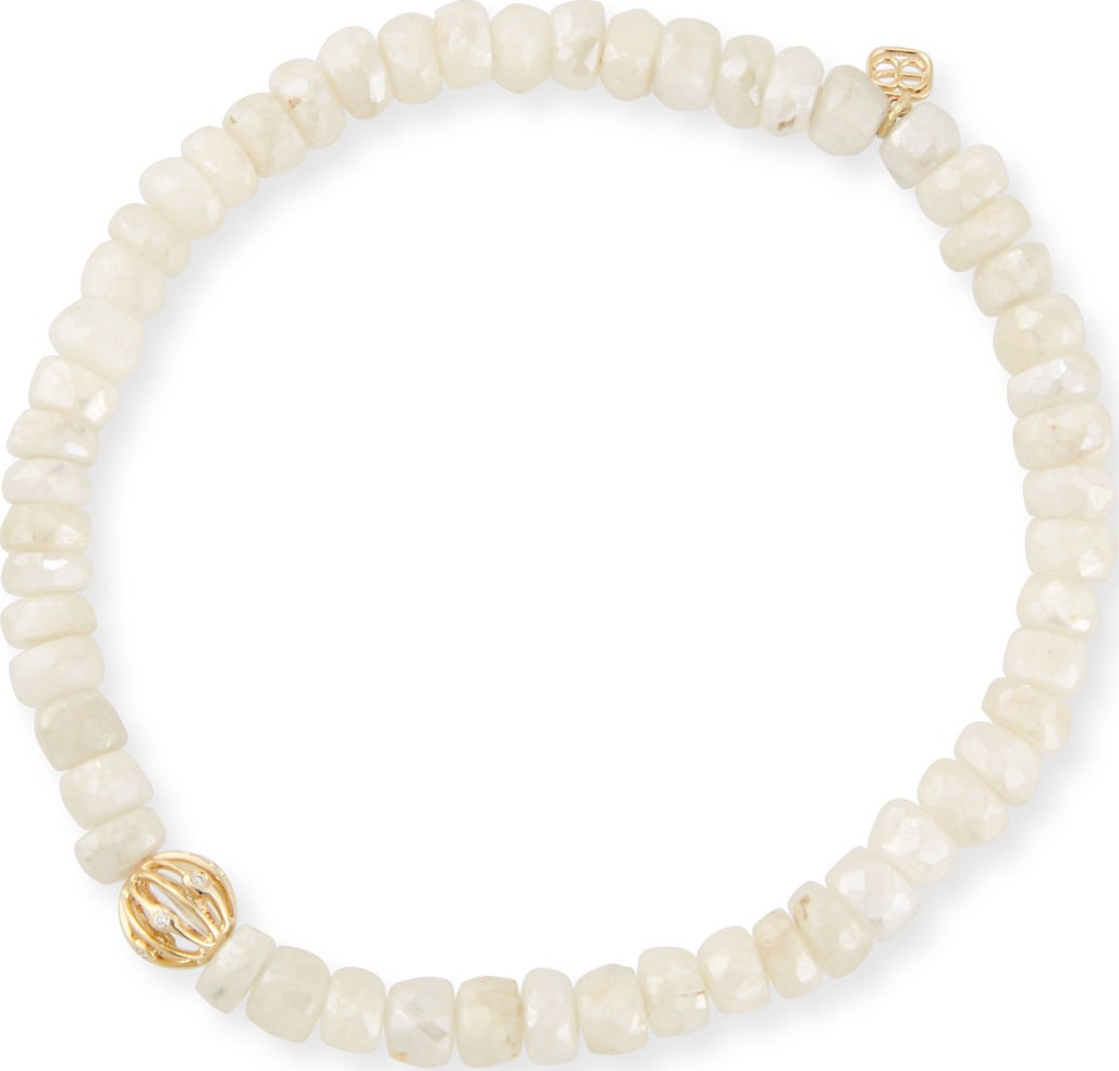 Sydney Evan 5mm White Sapphire Beaded Bracelet with Diamond Bezel Ball