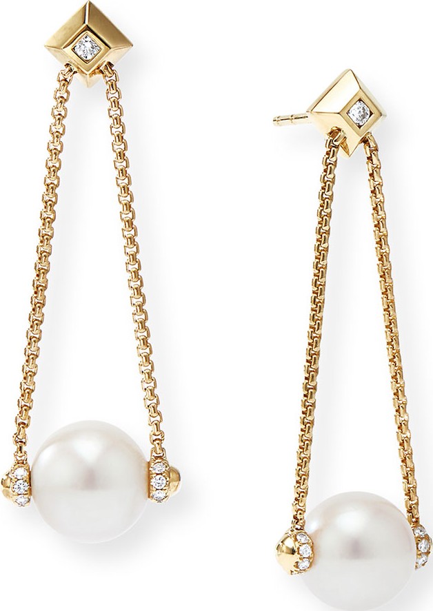 David Yurman Solari 18k Gold Diamond & Pearl Drop Earrings