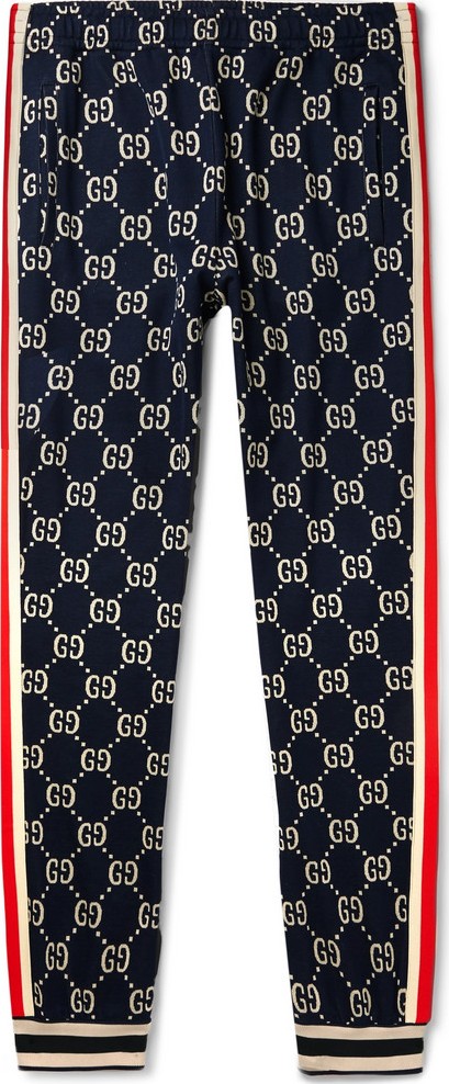 Gucci Tapered Striped Logo-Intarsia Cotton Track Pants